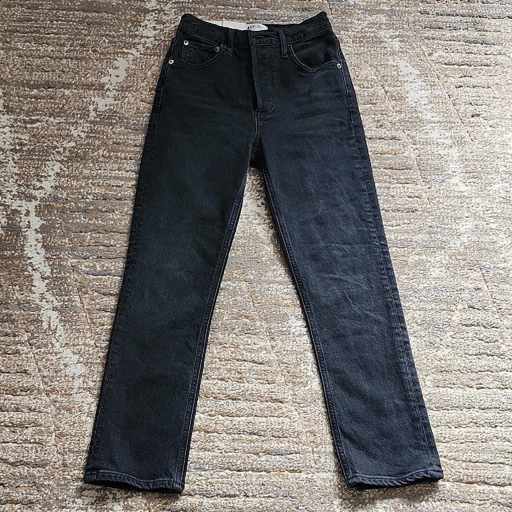 Agolde Riley Black High Rise Straight Crop Jeans